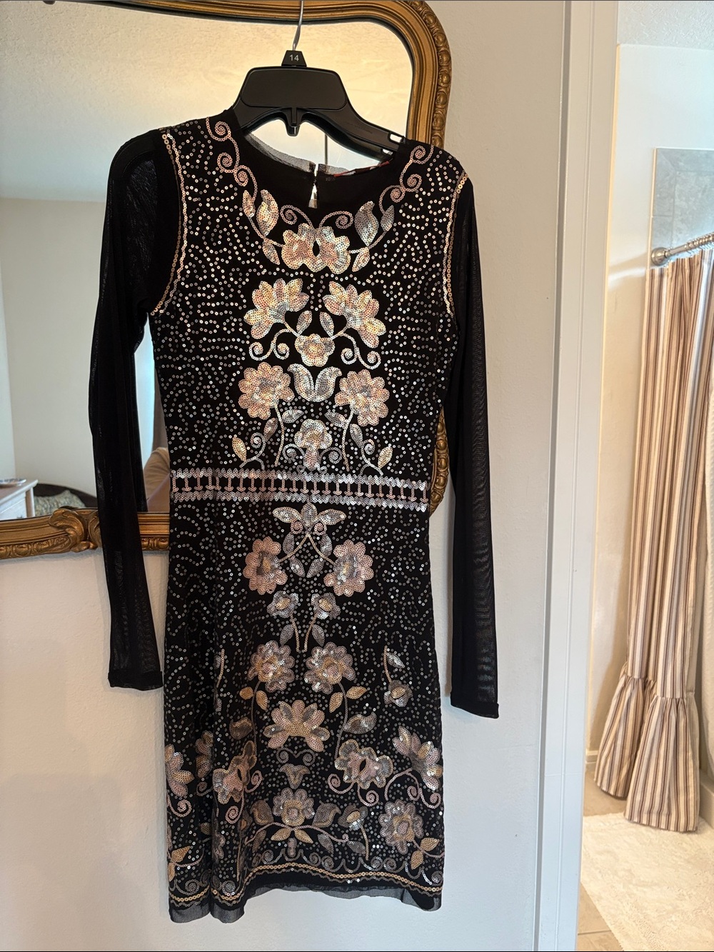 Chelsea & Violet Black Long-Sleeve Sequin Floral Dress